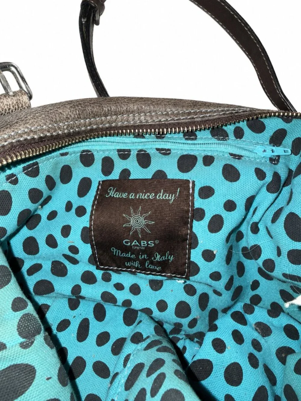 Gabs Firenze Woven Leather Shoulder Bag Taupe Turquoise Made in Italy